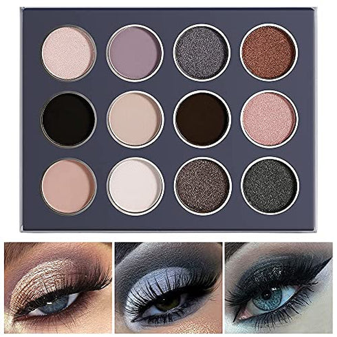 DE'LANCI Smokey Grey Goth Black Eyeshadow Palette, Pigmented Velvety Matte Shimmer Neutral Silver Eyeshadow Pallet,Long-Lasting Natural Nude Brown Dark Small Makeup Palette Eye Shadow, Cruelty Free…