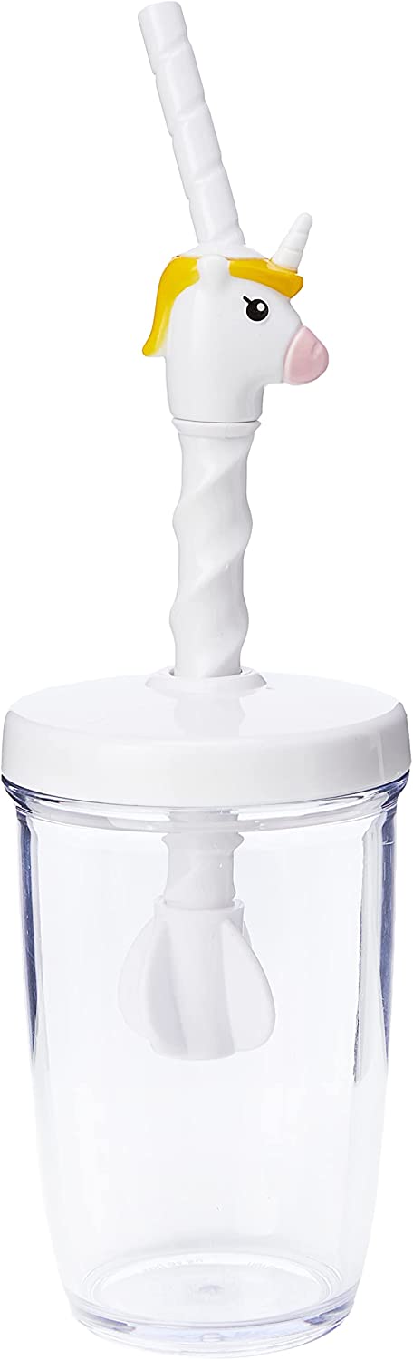 MSC International 16162 Joie Unicorn Milk Mix with Lid Pump and Drinking Straw, 10-Ounce Capacity, Unicron Cup, White