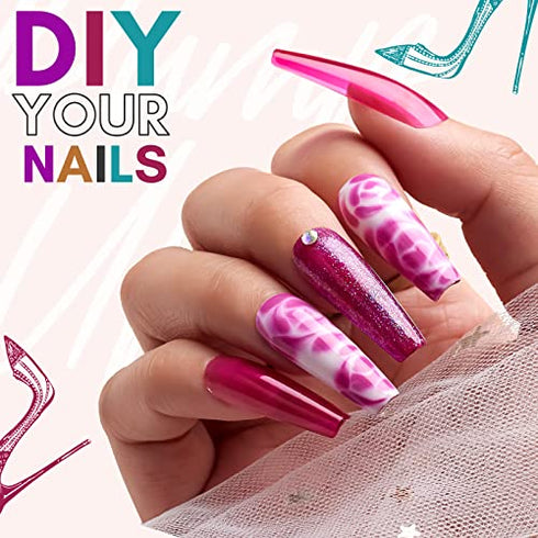 Makartt Acrylic Nail Kit, Long Ballerina Press On Nails Set Nail Tips Soft Gel Nail Tips Soak Off Nail Tips Full Cover Vivid Color with 4pcs Nail Glues 1pcs Nail File 240pcs Pump Ups Press on Nails