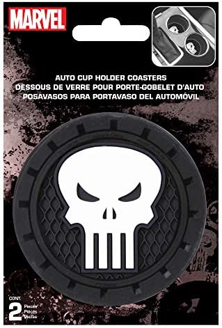 Plasticolor 000657R01 Marvel Punisher Auto Car Truck SUV Cup Holder Coaster 2-Pack , BLACK