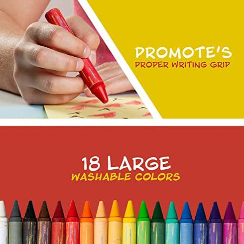 PLAYBEA 18 Colors Jumbo Crayons for Kids Ages 2-4 - Non Toxic Washable Toddler Crayons for Kids Ages 4-8 | Easy To Hold Large Crayons | Crayons for Toddlers Age 1 | Toddler Crayons Ages 1-3