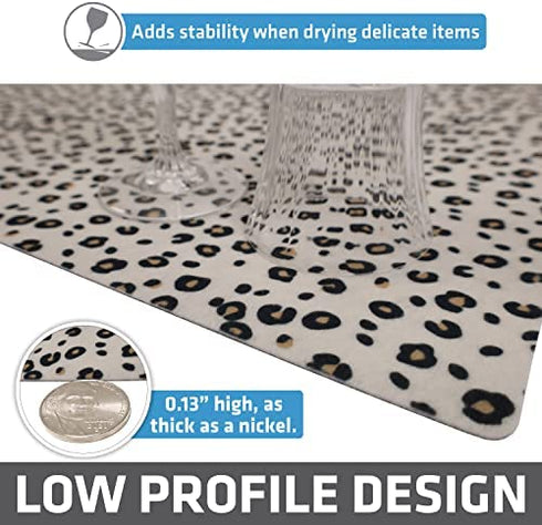 Drymate XL Dish Drying Mat, Oversized (19”x24”), Low-Profile, Super Absorbent, Quick Dry Fabric, Waterproof & Slip-Resistant, for Kitchen Counter, Trimmable, Machine Washable (USA Made)(Leopard)