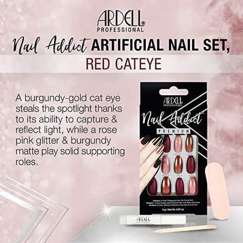 Ardell Nail Addict Premium Artificial Nail Set, Red Cateye