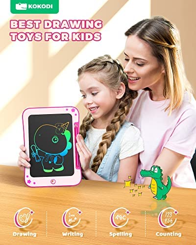 KOKODI Erasable 8.5 Inch LCD Writing Tablet Girls Unicorn Toys 3 4 5 6 7 8 Years Old Birthday Gifts, Reusable Doodle Board Drawing Pad, Educational Travel Learning Game for Toddler Girls Toys 3-6 Age