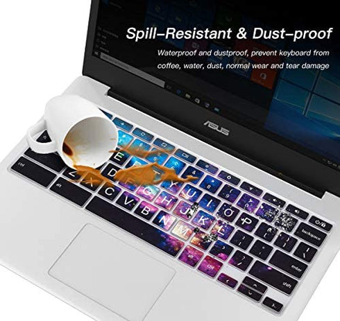 CaseBuy Keyboard Cover for ASUS Chromebook Flip C433 C434TA 2-in-1 Laptop, ASUS C302CA/C423NA/C425TA/C433TA-AS384T/C434TA-DH342T DSM4T DS384T C523NA 14" Chromebook, Letters in Upper Case, Galaxy Black
