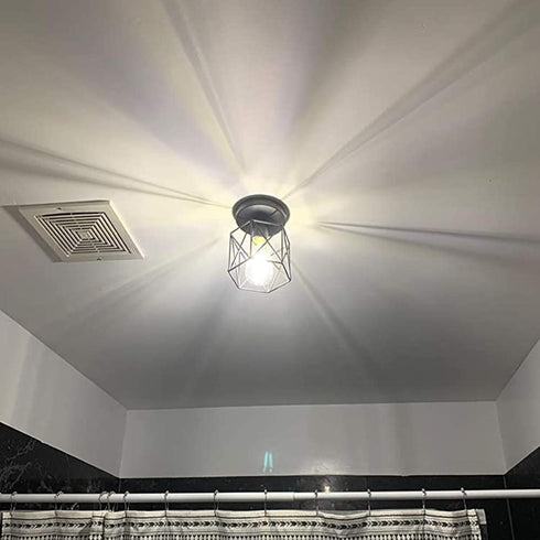 Hedume 2 Pack Semi-Flush Mount Ceiling Light, Retro Black Industrial Ceiling Light - Black Painting Metal Pendant Light Fixture for Hallway Stairway Bedroom Kitchen ( E27 )