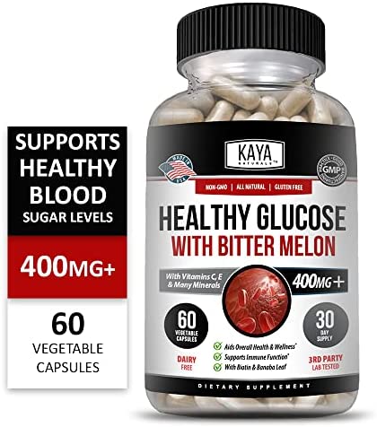 Kaya Naturals Healthy Gluco with Bitter Melon Supplement | Support Healthy Levels & Function, 20 Herbs Vitamins Minerals, Alpha Lipoic Acid, Cinnamon, Vitamin C & E, Gluten Free, Non-GMO - 60 Capsules