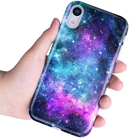CutebriCase Apple iPhone XR Phone Case, Soft TPU Shockproof Fallproof Silicone Protective Cover Shell (Blue Purple Space Galaxy Nebula Design)