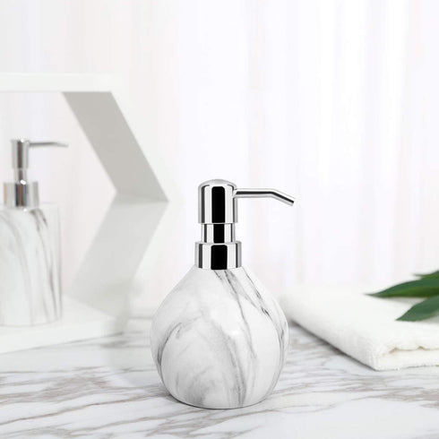 Luxspire Hand Soap Dispenser, 15.2 oz Countertop Hand Lotion Pump Bottles, Lotion Container, Refillable Liquid Hand Soap Jar, Resin Shower Dispensers for Bathroom, Kitchen - White Marble
