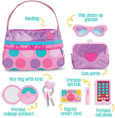 Play Circle by Battat – Princess Purse Style Set – Pretend Play Multicolor Handbag and Fashion Accessories – Toy Makeup, Keys, Lipstick, Credit Card, Phone, and More for Kids Ages 3 and Up (8 pieces)