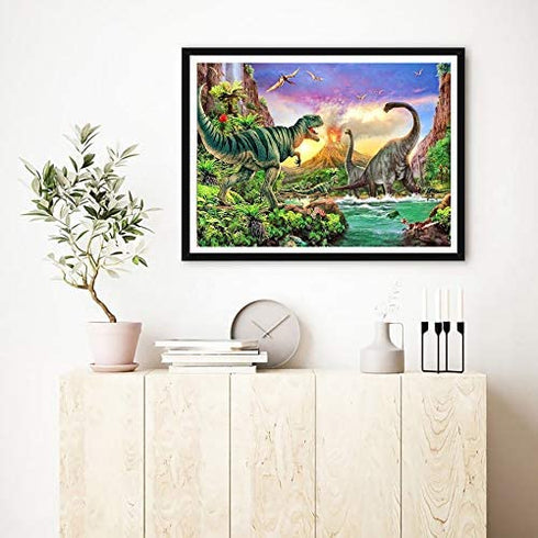 Diamond Painting Kits Dinosaur, VAIIEYO Diamond Art Animal, Paint by Numbers Dragon Full Drill Round Rhinestone Craft Canvas for Home Wall Decor 12x16 inch