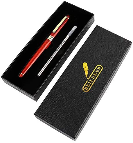 BEILUNER Luxury Rosewood Ballpoint Pen Writing Set - Elegant Fancy Nice Gift Pen Set for Signature Executive Business Office Supplies - Gift Boxed with Extra Refills (Black)