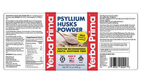 Yerba Prima Psyllium Husks Fiber Powder, 12 Ounce - Natural Fiber Supplement - Colon Cleanse - Gut Health - Vegan, Non-GMO, Gluten-Free