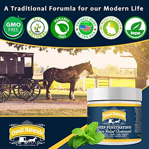OWELL NATURALS Pain Relief Cream 1oz, Maximum Strength Deep Penetrating Relieving Ointment for Aches, Neuropathy, Arthritis, Joint, Muscle, Back, Knee, Feet, Hand, Ankle, Restless Legs, Shoulder