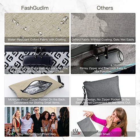 FashGudim Smell Proof Bags with Combination Lock,Carbon Lined Odor Proof Pouch 10.2 x 7.2 inches Medicine Lock Bag Travel Storage Organizer (Sand)