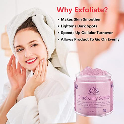 Organic Blueberry Scrub, Natural & Pure Face Exfoliant for Soft and Healthy Skin, Hydrating and Nourishing Salt Body Scrub with Shea Butter & Pure Oils