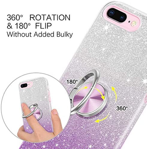 BENTOBEN iPhone 8 Plus Case, iPhone 7 Plus Case, Sparkly Glitter Slim Phone Case with 360° Ring Holder Kickstand Car Mount Supported Dual Layer Protective Cover for iPhone 8 Plus/iPhone 7 Plus, Purple