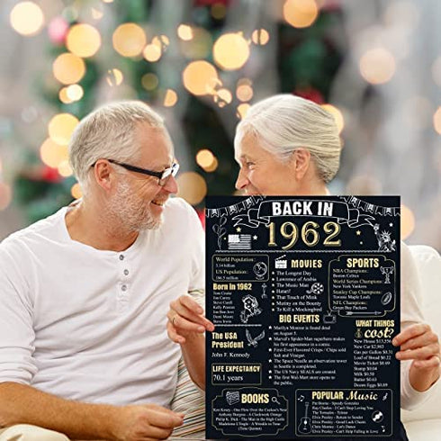60th Birthday Decorations for Men Women 60th Birthday Gift for Him Back in 1962 Poster Decor Black and Gold 11 x 14 inch 60 Years Ago Decor(Back in 1962)