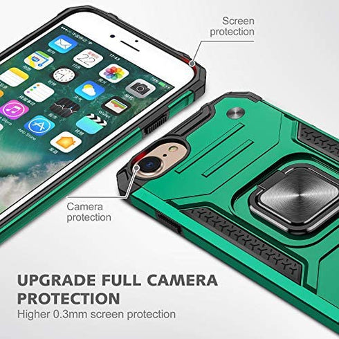 Reejax iPhone SE 2020 Case,iPhone 7 Case,iPhone 8 Case with Screen Protector,Heavy Duty Rugged Cover with Magnetic Ring Kickstand,Protective Phone Case for iPhone 7/8/SE 2020 Dark Green