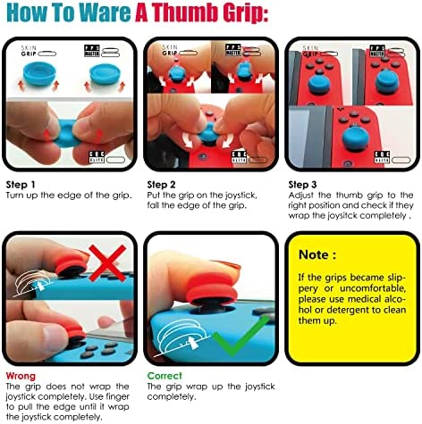 Skull & Co. Skin, CQC and FPS Thumb Grips Set Joystick Cap Analog Stick Cap for Nintendo Switch Joy-Con Controller - Neon Red+Blue, 3 Pairs(6pcs)