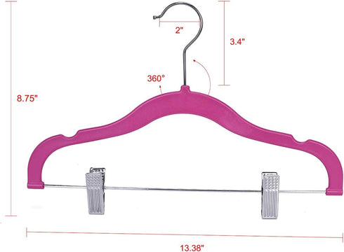 Quality Kids Children's Plastic Non Velvet Non-Flocked Thin Compact Skirt Pant Coat Hangers with Metal Clips for Skirts Pants Blouses 360° Swivel Hook, Jacket, Shirt, Legging, Suit Hangers (Pink, 10)