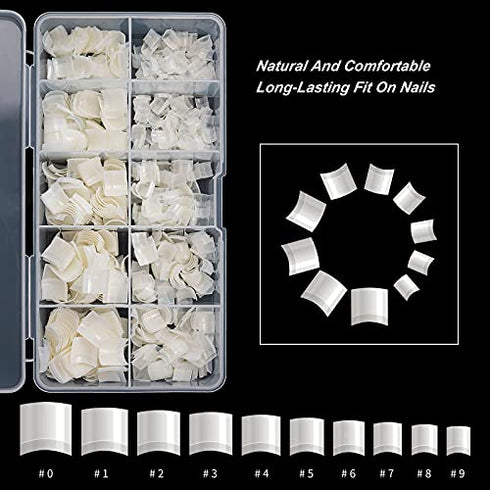 Short Nail Tips - TOEDO 1000PCS French Short Style Nail Tip Natural Acrylic Nail Tips 10 Sizes False Nails for Nail Art Salon