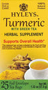 Hyleys Wellness Turmeric with Green Tea - 25 Tea Bags (100% Natural, Sugar Free, Gluten Free and Non-GMO)