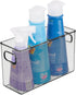 mDesign Plastic Storage Bin Container with Handles for Bathroom Vanity Countertop, Shelves, Cabinet and Under Sink Storage - Holds Hand Soap, Body Wash, Shampoo, Lotion - 10" Long, 2 Pack - Smoke Gray