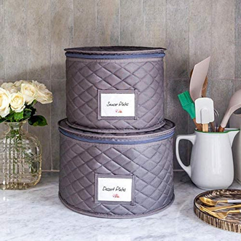 7" Saucer Plate Storage Case with 12 Felt Dividers - Padded Protection to Transport, Store and Organize Dinnerware Dishes