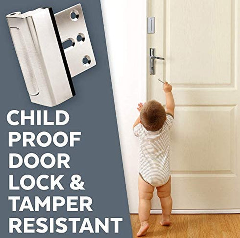 Door Lock for Home Security (2-Pack) - Easy to Install Door Latch Device, Aluminum Construction, Satin Nickel Door Locks for Door Security | Child Proof & Tamper Resistant, Door Locks
