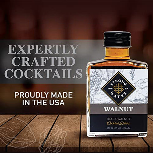 Strongwater Black Walnut Bitters (40 Servings) - Rich and Nutty Walnut Bitters for Cocktails - Pair with a Manhattan, Old Fashioned or Coffee