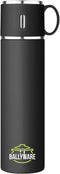 Ballyware 20oz Stainless Steel Vacuum Insulated Flask, Leak Proof Thermos For Hot Drinks With Cup - For Indoor and Outdoor (Black)