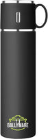 Ballyware 20oz Stainless Steel Vacuum Insulated Flask, Leak Proof Thermos For Hot Drinks With Cup - For Indoor and Outdoor (Black)