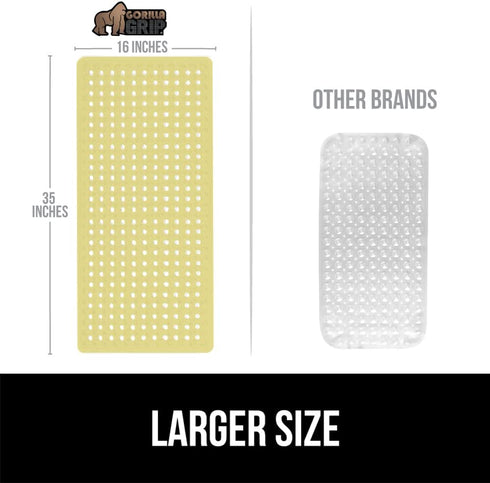 Gorilla Grip Patented Bath Tub and Shower Mat 35x16, Machine Washable, Extra Large Bathtub Mats with Drain Holes and Suction Cups to Keep Floor Clean, Soft on Feet, Bathroom Accessories, Yellow Opaque