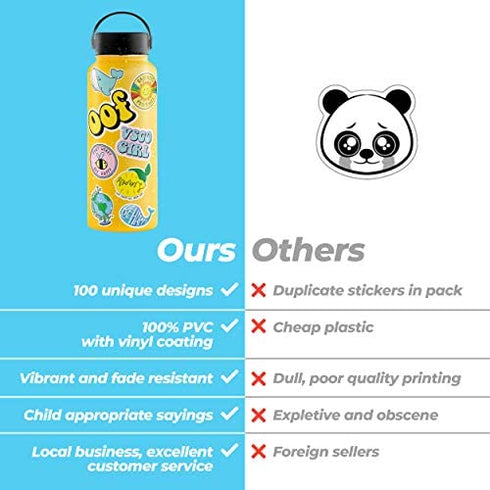 Five and 2 100 Pack Water Bottle Stickers Waterproof Stickers VSCO Stickers, Hydroflask Stickers Waterproof, Laptop Stickers, Vinyl Stickers for Water Bottles and Hydro Flask Stickers for Kids