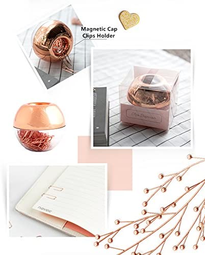 MEI YI TIAN 100pcs 28mm Paper Clips Medium with Paper Clips Holder Built-in Magnetic Ring for Desk Organizer Accessories (Rose Gold)