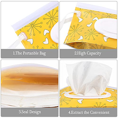 FEBSNOW 4 Pack Baby Wipe Dispenser,Portable Refillable Wipe Holder,Baby Wipes Container,Wipe Dispenser,Reusable Travel Wet Wipe Pouch(Floral)