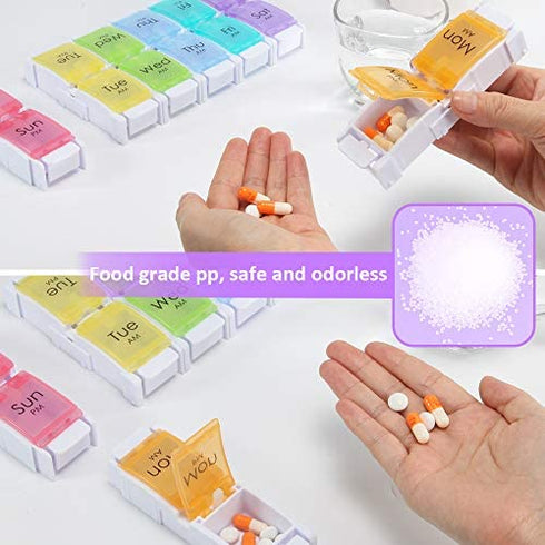 AM PM Pill Organizer,SZREDU 7 Day Weekly Pill Case, 2 Times a Day Pill Container, Medication Organizer with Unique Push-Button Pop Open Design for Vitamin, Fish Oils,Capsules