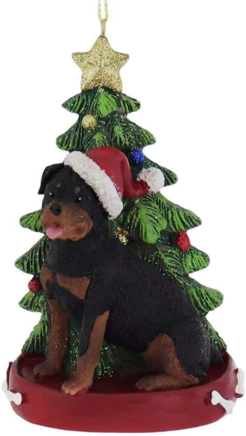 Kurt Adler Rottweiler Wearing Santa Hat with Christmas Tree Ornament C7954RW New