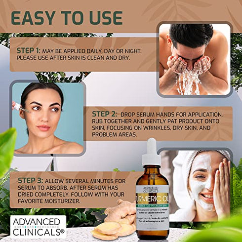 Advanced Clinicals Turmeric Oil Facial Skin Care Serum For Face. Antioxidant Moisturizer Skincare Serum Formula W/ Rose Extract & Jojoba Oil For Dry Skin, Redness, & Skin Blemishes, 1.8 Fl Oz