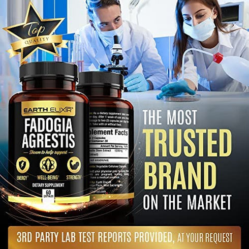 Earth Elixir Fadogia Agrestis Supplements 1200mg (60 Capsules) -Max Purity – 100% Pure Fadogia Agrestis Extract – Zero Fillers - Gluten Free - Non-GMO Vegan Capsules