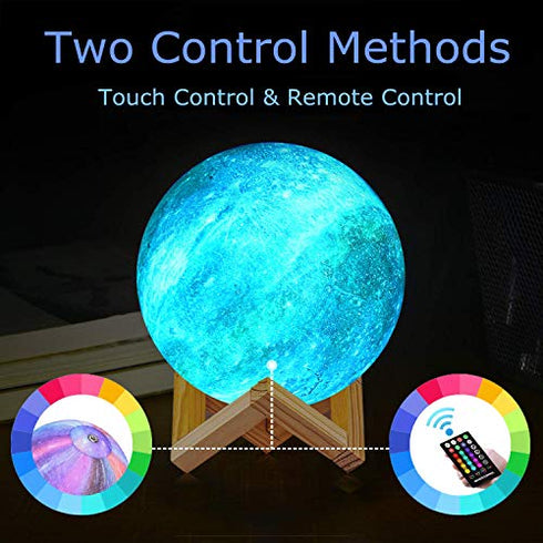 Moon Lamp, Night Light, LOGROTATE 16 Colors Galaxy Lamp 3D Printing Kids Moon Light with Stand/Remote Control/Touch/USB Rechargeable, Moon Night Light for Kids Baby Friends Family Gifts (4.8 inch)