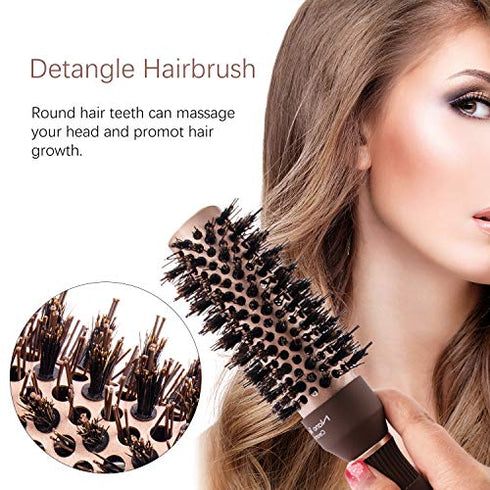 FIXBODY Round Hair Brush with Boar Bristles, Nano Thermal Ceramic, Ionic Tech and Anti-Static, Roller Hairbrush for Blow Drying, Curling, Straightening (2.5 inch, Barrel 1.25 inch)