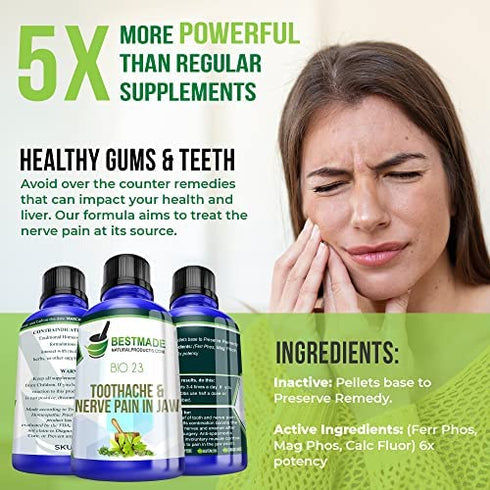 Toothache & Nerve Pain in Jaw Bio23, 300 pellets, For Relief of Trigeminal Neuralagia Associated Muscle Spasms, Painful Cavities, Tooth Sensitivity and Pain After Dental Work