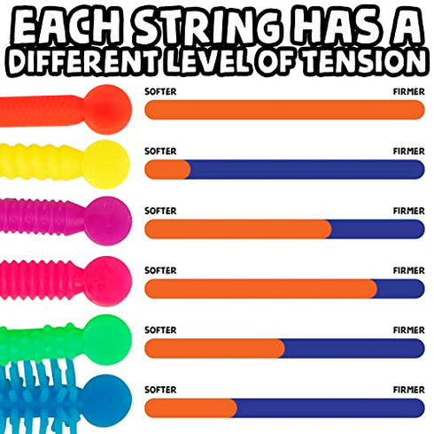 BUNMO Super Sensory Stretchy Strings 6pk | Calming & Textured Monkey Noodles | Sensory Toys for Autistic Children | Stress Relief & Anxiety Toys for Kids