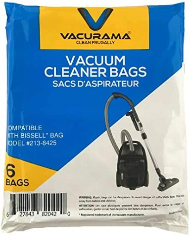 Vacurama Premium Bissell Vacuum Bags - Compatible for Zing, Zing 2 & PowerForce Canister Models 4122, 4122D, 1668, 1668C, 1668W, 2154A, 2154C, 2154W, 1608 - Bag Type 213-8425 (6 Pack)