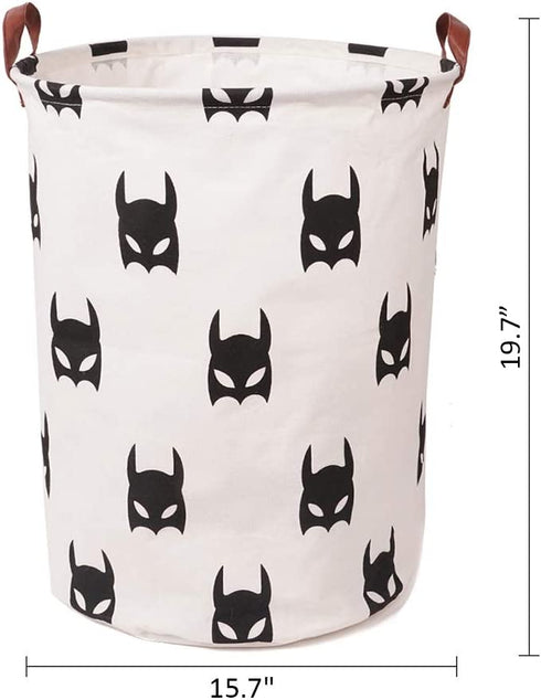 Dirty Clothes Laundry Storage Basket for Bedroom Bathroom Kids Linen Cotton White and Black Superhero 15.7"x19.7"