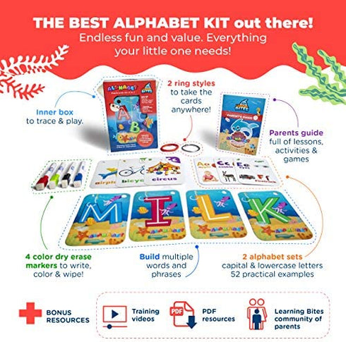 A Baby Shark Adventure - ABC Phonics Flash Cards Complete Set - Learn to Speak, Read and Write - Build First Words, Sight Words, and Phrases - Bonus: 4 Dry Erase Markers, 2 Rings, Parent's Guide Games