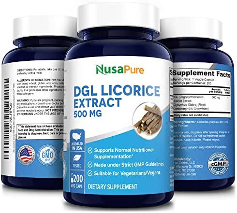 DGL Licorice Extract 500 mg 200 Veggie Capsules (Vegan,Non-GMO & Gluten-Free)
