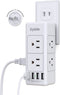 2 Prong Power Strip with Rotating Plug, EyGde Multi Plug Outlet Extender, Multiple Outlet Splitter(3 Sided 6 Sockets) and 4 USB Ports, Wall Adapter Surge Protector (1700J) for Travel, Office, White